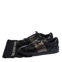 Pre Owned Valentino Black Leather Rockstud Lace Low Top Sneakers Size 43