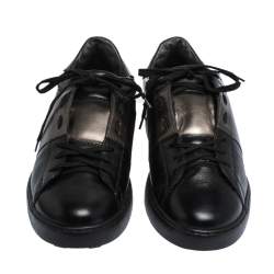 Pre Owned Valentino Black Leather Rockstud Lace Low Top Sneakers Size 43