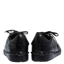 Pre Owned Valentino Black Leather Rockstud Lace Low Top Sneakers Size 43