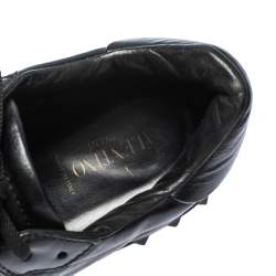 Pre Owned Valentino Black Leather Rockstud Lace Low Top Sneakers Size 43
