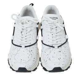 Pre Owned Valentino White/Black Paint Splat Leather Bounce Low-Top Sneakers Size 42
