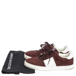 Pre Owned Valentino Burgundy/White Suede and Leather Flycrew Sneakers Size 42