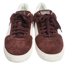 Pre Owned Valentino Burgundy/White Suede and Leather Flycrew Sneakers Size 42