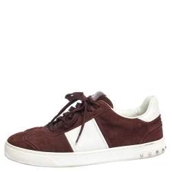 Pre Owned Valentino Burgundy/White Suede and Leather Flycrew Sneakers Size 42