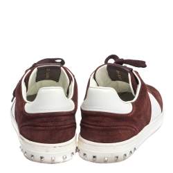 Pre Owned Valentino Burgundy/White Suede and Leather Flycrew Sneakers Size 42