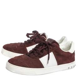Pre Owned Valentino Burgundy/White Suede and Leather Flycrew Sneakers Size 42