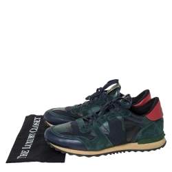 Valentino Blue/Green Camouflage Canvas And Suede Leather Rockrunner Low Top Sneakers Size 43