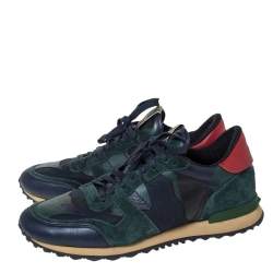 Valentino Blue/Green Camouflage Canvas And Suede Leather Rockrunner Low Top Sneakers Size 43