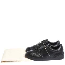 Pre Owned Valentino Black Leather Rockstud Untitled 11 Low Top Sneakers Size 40