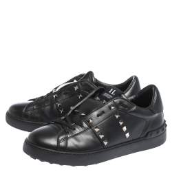 Pre Owned Valentino Black Leather Rockstud Untitled 11 Low Top Sneakers Size 40