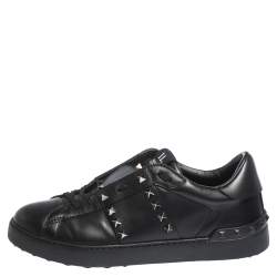 Pre Owned Valentino Black Leather Rockstud Untitled 11 Low Top Sneakers Size 40