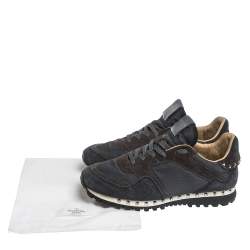 Valentino Dark Blue/Grey Suede And Camo Nylon Rockstud Sneakers Size 40