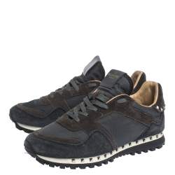 Valentino Dark Blue/Grey Suede And Camo Nylon Rockstud Sneakers Size 40