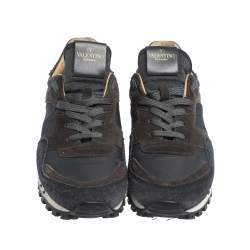 Valentino Dark Blue/Grey Suede And Camo Nylon Rockstud Sneakers Size 40