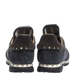 Valentino Dark Blue/Grey Suede And Camo Nylon Rockstud Sneakers Size 40