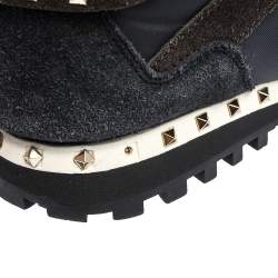 Valentino Dark Blue/Grey Suede And Camo Nylon Rockstud Sneakers Size 40