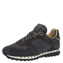 Valentino Dark Blue/Grey Suede And Camo Nylon Rockstud Sneakers Size 40