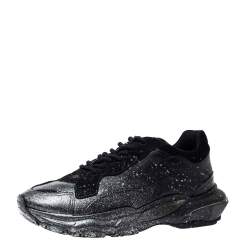 Valentino Black Leather And Suede Spray Effect Bounce Low Top Lace Up Sneakers Size 41
