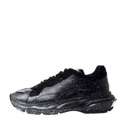 Valentino Black Leather And Suede Spray Effect Bounce Low Top Lace Up Sneakers Size 41