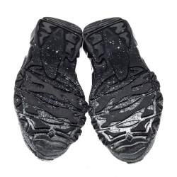 Valentino Black Leather And Suede Spray Effect Bounce Low Top Lace Up Sneakers Size 41