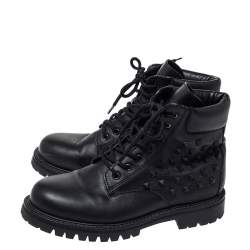 Valentino Black Leather Rockstud Combat Boots Size 40