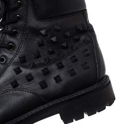 Valentino Black Leather Rockstud Combat Boots Size 40