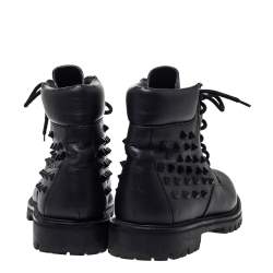 Valentino Black Leather Rockstud Combat Boots Size 40