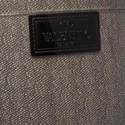 Pre Owned Valentino Grey/Black Lace Print Rubber Rain Boots Size 39