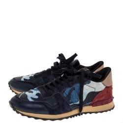 Pre Owned حذاء رياضي فالنتينو "روكرونر" طراز منخفض من أعلى جلد و سويدي و كانفاس كاموفلاج متعدد الألوان مقاس 42 