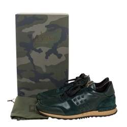 مملوكة مسبقًا Valentino Green Leather and Suede Rockrunner Low Top Sneakers Size 43