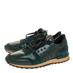 مملوكة مسبقًا Valentino Green Leather and Suede Rockrunner Low Top Sneakers Size 43