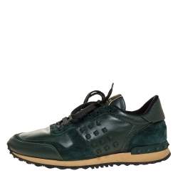مملوكة مسبقًا Valentino Green Leather and Suede Rockrunner Low Top Sneakers Size 43