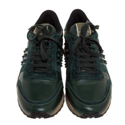 مملوكة مسبقًا Valentino Green Leather and Suede Rockrunner Low Top Sneakers Size 43