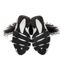 Pre Owned Valentino Black Camouflage Leather and Mesh Feather Bounce Sneakers Size 40