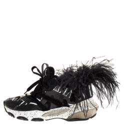 Pre Owned Valentino Black Camouflage Leather and Mesh Feather Bounce Sneakers Size 40
