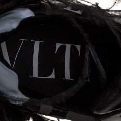 Pre Owned Valentino Black Camouflage Leather and Mesh Feather Bounce Sneakers Size 40