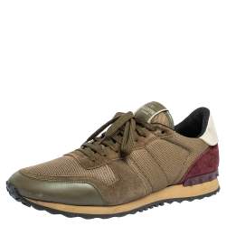 Pre Owned Valentino Tricolor Mesh and Leather Rockrunner Sneakers Size 46