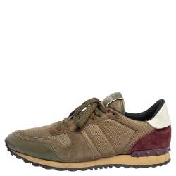 Pre Owned Valentino Tricolor Mesh and Leather Rockrunner Sneakers Size 46