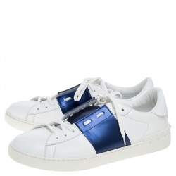 مملوكة مسبقًا حذاء رياضي فالنتينو جلد أبيض وأزرق كحلي عنق منخفض مقاس 45