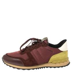 Pre Owned حذاء رياضي فالنتينو "روكرونر" بطراز منخفض من أعلى جلد و سويدي و كانفاس كاموفلاج أزرق و أخضر مقاس 43 