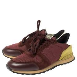 Pre Owned حذاء رياضي فالنتينو "روكرونر" بطراز منخفض من أعلى جلد و سويدي و كانفاس كاموفلاج أزرق و أخضر مقاس 43 