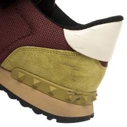 Pre Owned حذاء رياضي فالنتينو "روكرونر" بطراز منخفض من أعلى جلد و سويدي و كانفاس كاموفلاج أزرق و أخضر مقاس 43 