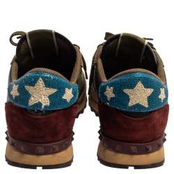 Pre Owned Valentino Multicolor Suede And Leather Camouflage Rockrunner Low Top Sneakers Size 43.5