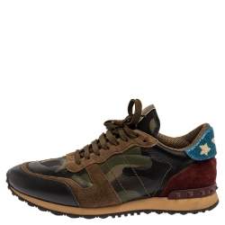 Pre Owned Valentino Multicolor Suede And Leather Camouflage Rockrunner Low Top Sneakers Size 43.5