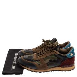 Pre Owned Valentino Multicolor Suede And Leather Camouflage Rockrunner Low Top Sneakers Size 43.5