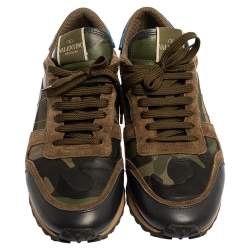 Pre Owned Valentino Multicolor Suede And Leather Camouflage Rockrunner Low Top Sneakers Size 43.5