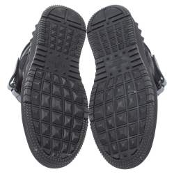 Pre Owned Valentino Black Leather And Canvas Camouflage High Top Sneakers Size 44