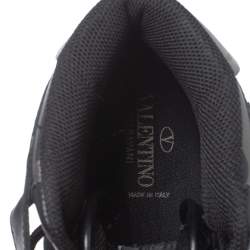 Pre Owned Valentino Black Leather And Canvas Camouflage High Top Sneakers Size 44