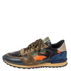 مملوكة مسبقًا حذاء رياضي فالنتينو روكرونر سويدى وجلد / كانفاس طباعة مموه كاموفلاج متعدد الألوان مقاس 45