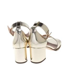 Pre Owned صندل فالنتينو سيور كاحل كعب شانكى روكستد جلد لامع ذهبى مقاس 41